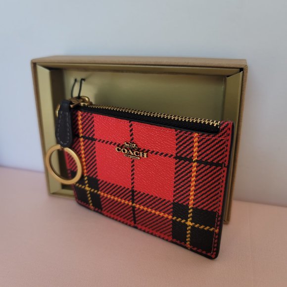 COACH Novelty Plaid Print Mini Skinny ID Case In Coated Canvas– Red Multi⭐ - Picture 6 of 15